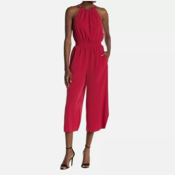 London Times Pants - London Times Shirred Neck Smocked Waist Jumpsuit